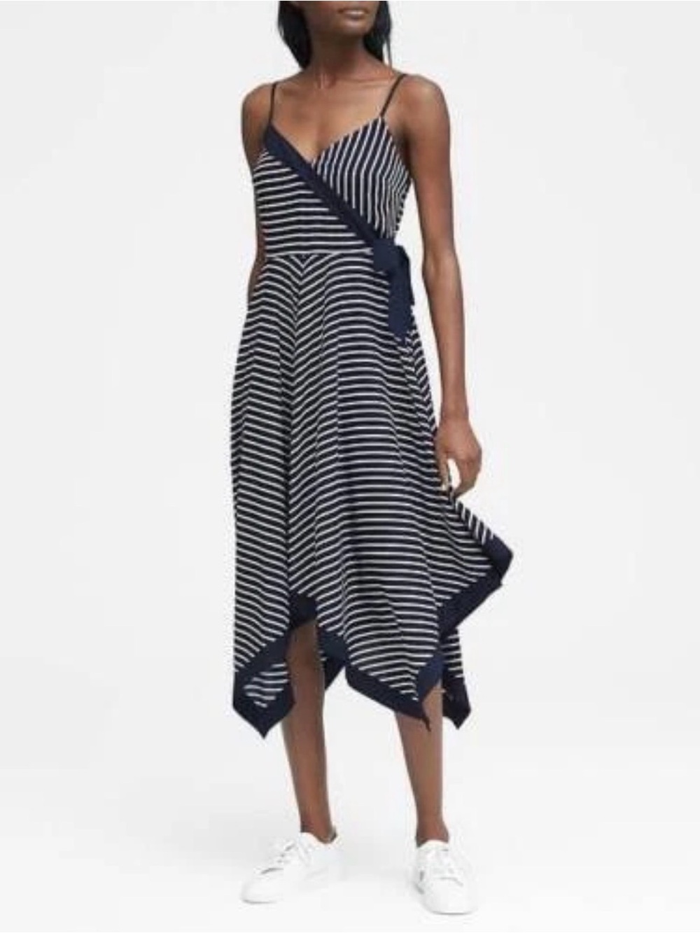 Banana Republic Strappy Handkerchief Hem Dress Pants Midi Blue Stripe Sz 2